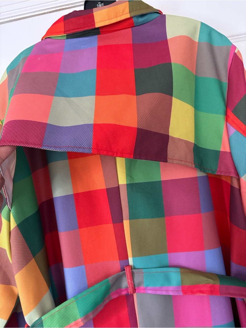 Plus Size Rainbow Plaid Belted Trench Coat Size 3XL - Picture 5 of 12
